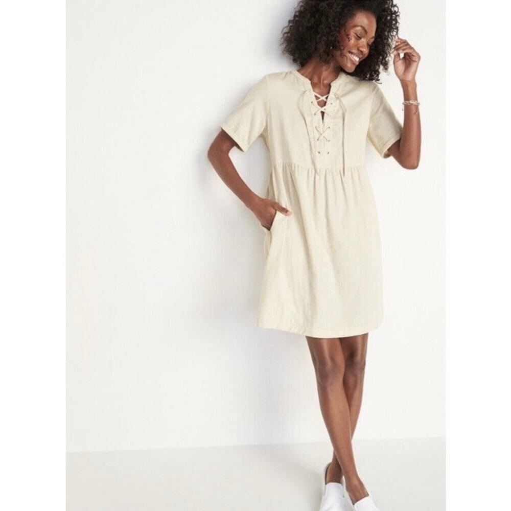 🧺 5 for $25 Sale Old Navy Cream Lace Front Twill Shift Dress Small Western